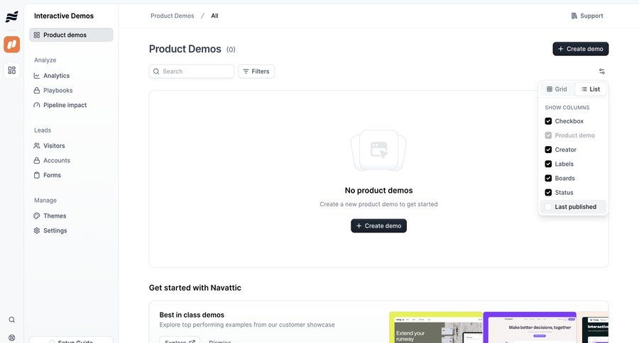 Navattic
			empty state home list popover product tour sidebar navigation ui page example