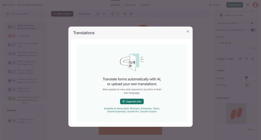 Typeform
				modal & popover ui page example