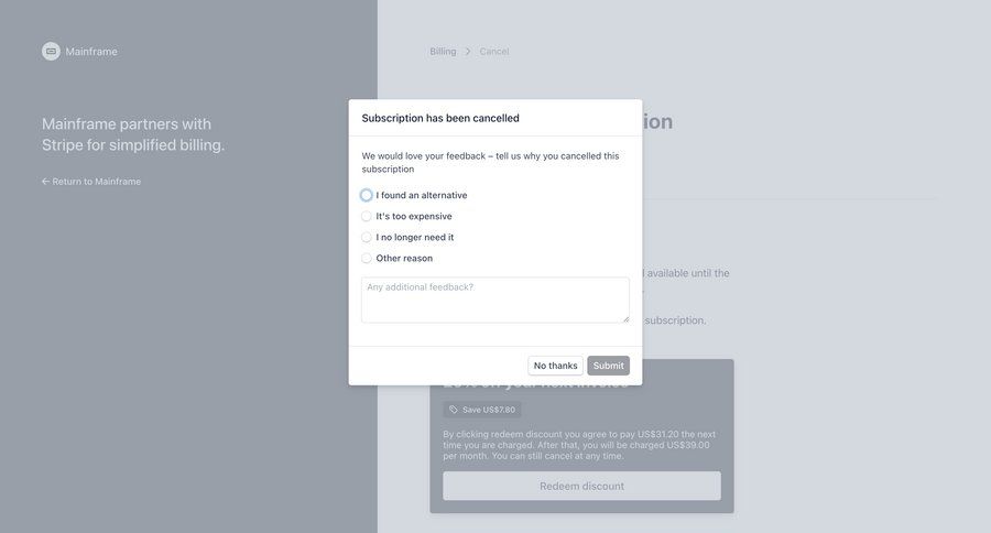 Cobot
			form modal & popover share feedback cancel subscription modal screen account management form subscription management feedback collection ui page example