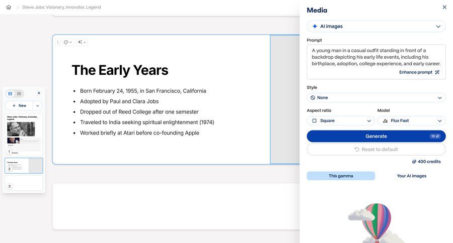 Gamma
			 artificial intelligence form ai model selection ui page example