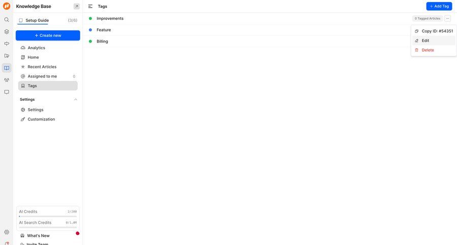 FeatureOS
			 content management settings sidebar navigation knowledge base list management tagging tag management knowledge management sidebar menu ui page example