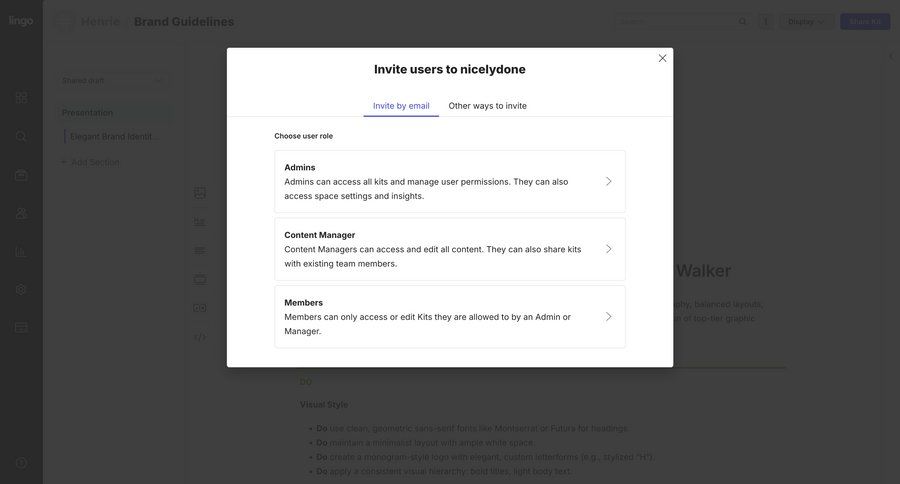 Lingo
			 modal screen collaboration user management account management onboarding user invitation ui page example