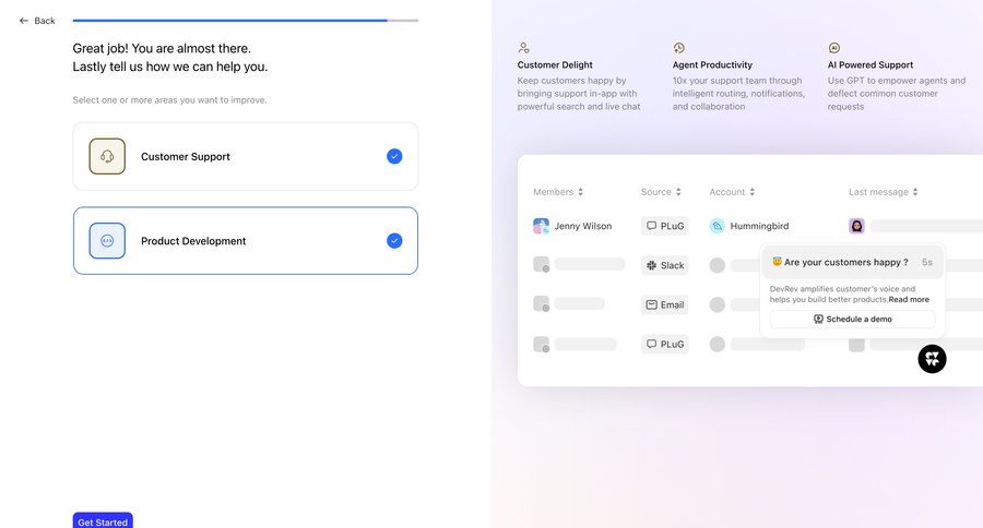 DevRev
			 team collaboration grid onboarding account setup customer engagement setup table ui page example