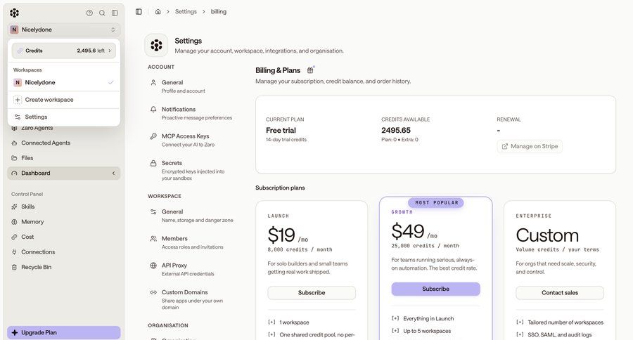 Zaro
			billing settings subscription management pricing plans ui page example