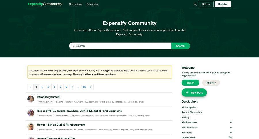 Expensify
			 advanced search pagination pay bill download report global search comment mode ui page example