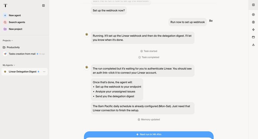 Twin
			 task management dashboard project management artificial intelligence automation project creation rounded corners navigation sidebar conversational interface sidebar user profile chat interface ui page example