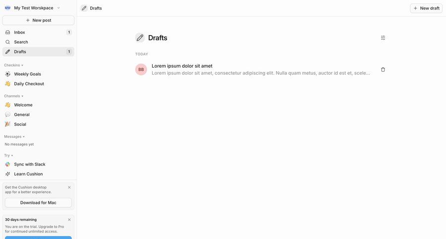 Cushion
			 content management collaboration team collaboration sidebar navigation subscription management team workspace call to action sidebar modern ui page example
