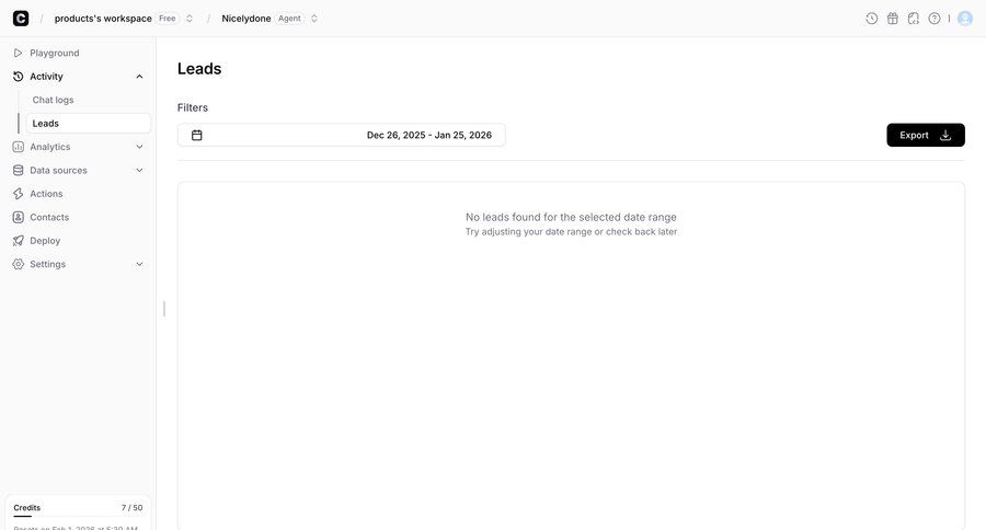 Chatbase
			 data export date filter ui page example
