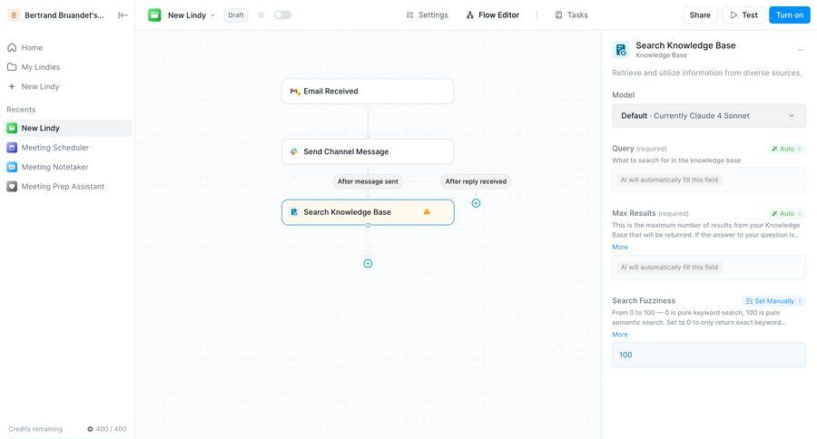 Lindy
			 modal screen configuration sidebar navigation artificial intelligence grid workflow form workflow automation knowledge management workflow editor configuration screen ui page example