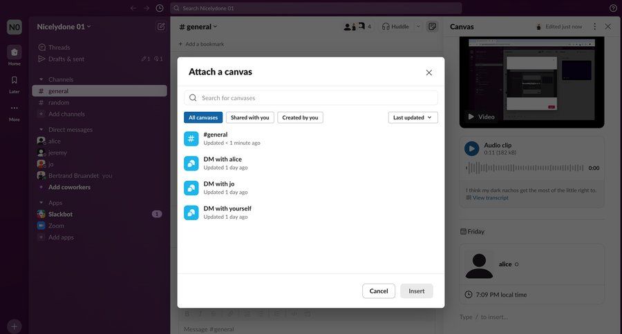 Slack
			 modal screen collaboration document sharing content sharing upload image attachment file upload modal call recording call transcript communication file uploader upload file upload media upload documents transcript ui page example