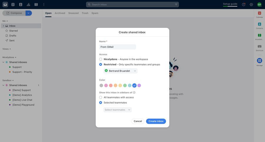 Front
			 collaboration team collaboration onboarding form email inbox management inbox radio group create setup communication collaborators group members ui page example