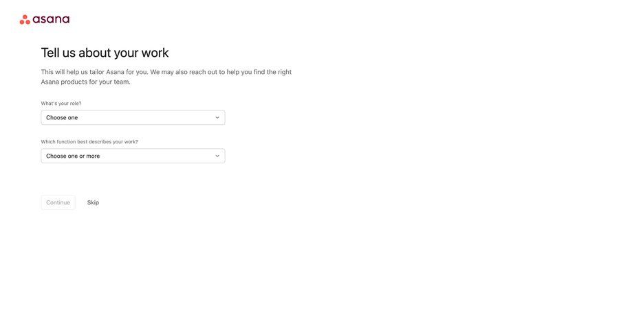 Asana
				onboarding page example