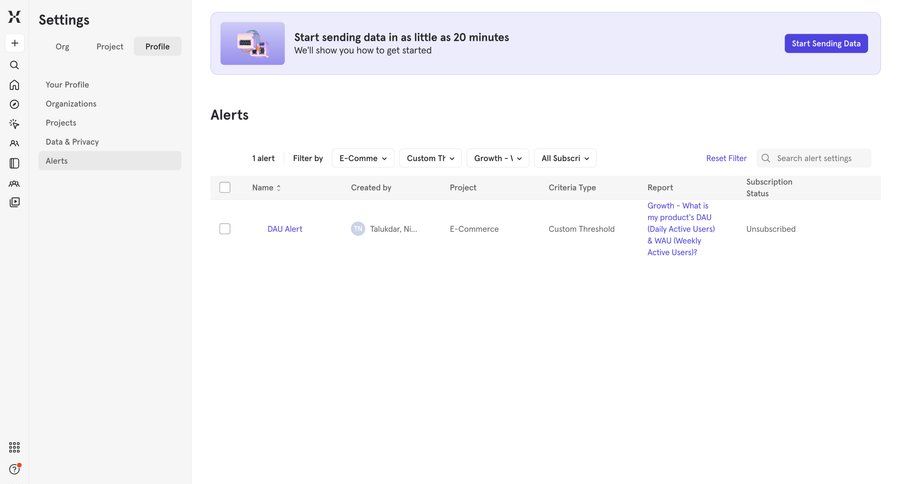Mixpanel
			 notification management ui page example