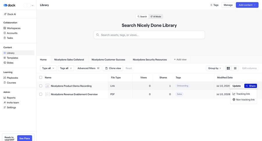 Dock
			 content management settings team collaboration dashboard sidebar navigation content sharing content discovery rounded corners dropdown filters sidebar modern table pagination global search data grid analytics ui page example