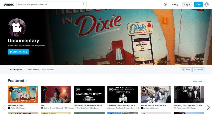Vimeo
			 media gallery ui page example