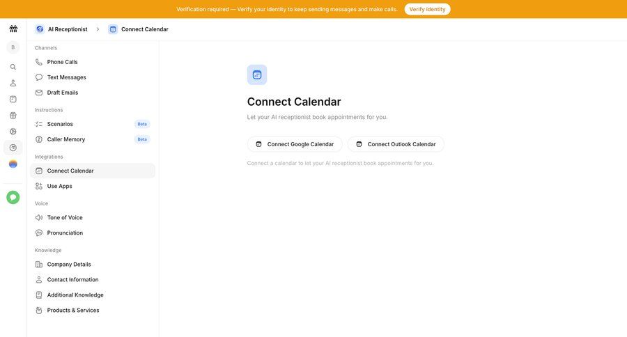 Beside
			 configuration settings artificial intelligence onboarding integration setup integration management calendar management instructions call to action sidebar setup navigation bar integration modern voice ui page example