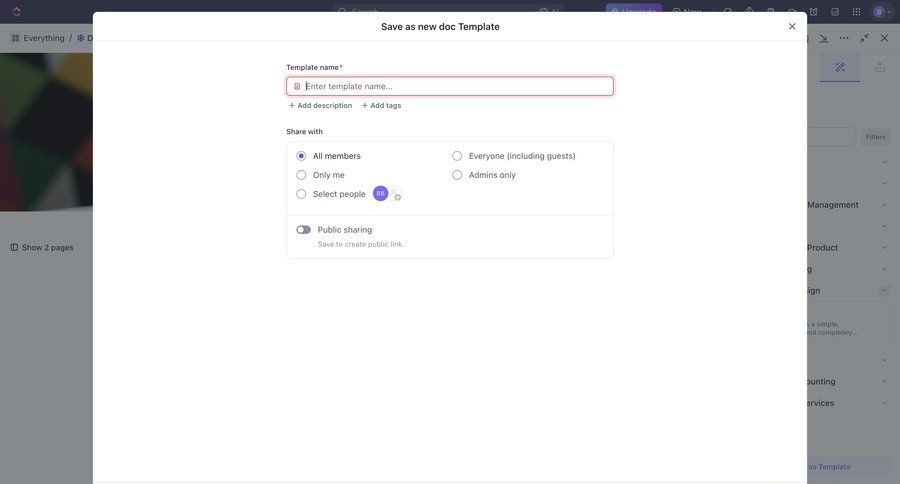 ClickUp
			 modal screen form document editing document management template creation ui page example
