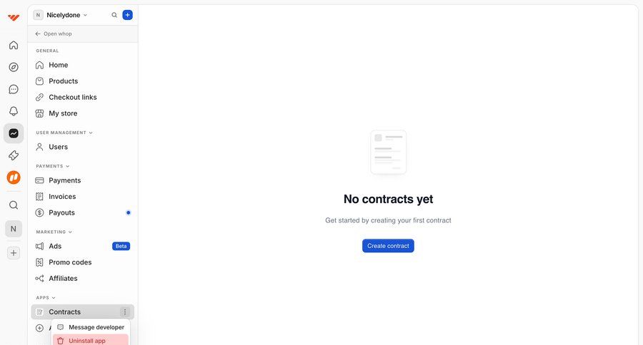 Whop
			 e-commerce dashboard user management onboarding sidebar create menu ui page example