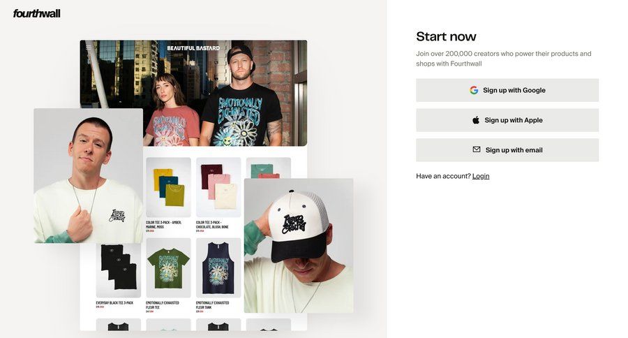 Fourthwall
				onboarding ui page example