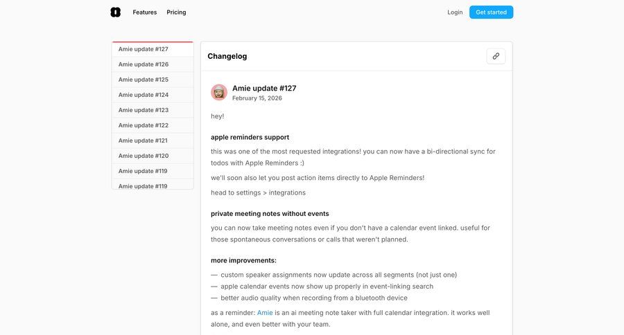 Amie
			 changelog version history ui page example