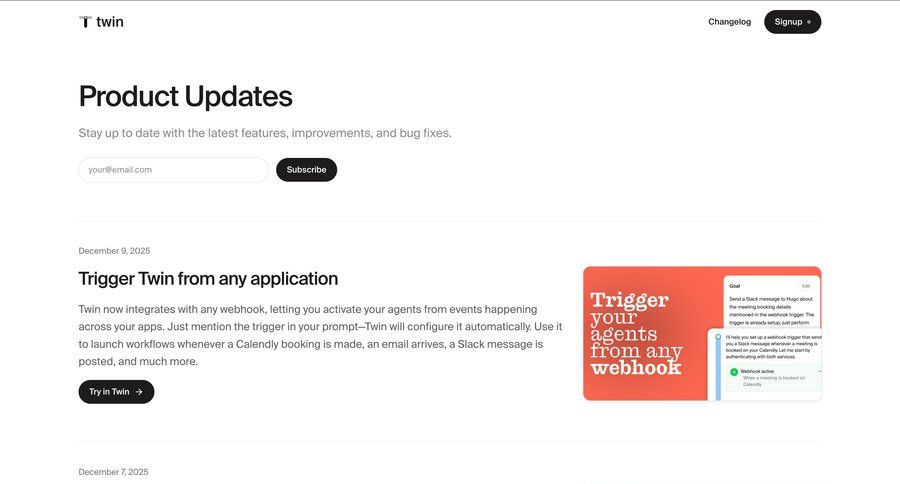 Twin
				changelog ui page example