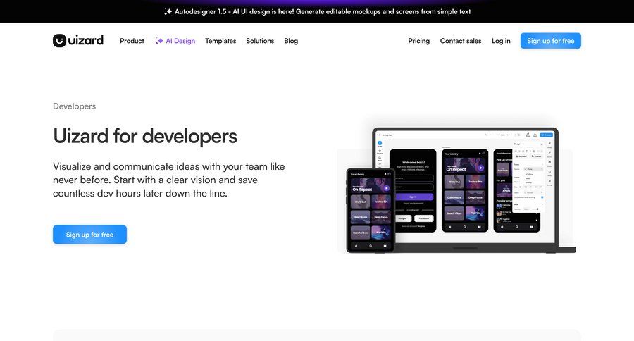 Uizard
			product page developers section payment method press release doc marketing website design search results ui music player ui blog templates ui page example