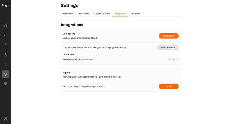Lingo
			 configuration settings grid full-screen layout integration setup api integration ui page example