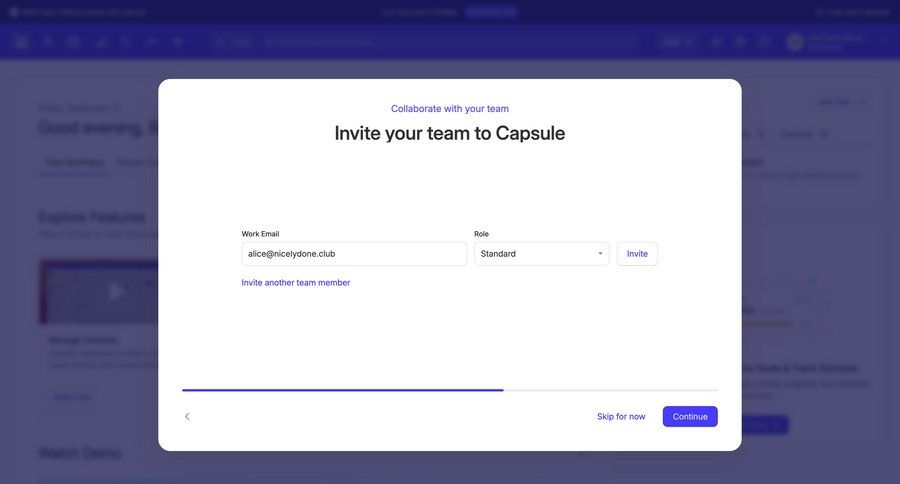 Capsule
			 collaboration onboarding form user invitation ui page example