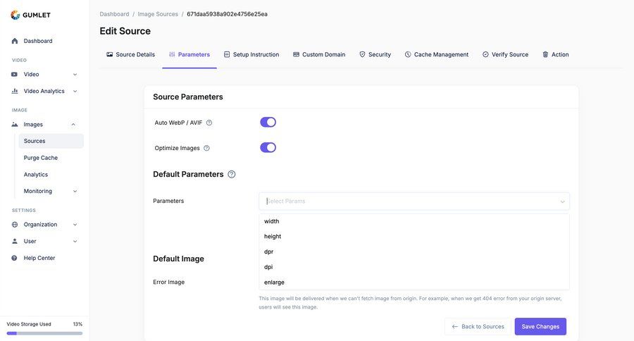 Gumlet
			 configuration settings sidebar navigation form save changes sidebar parameters setup contextual help ui page example