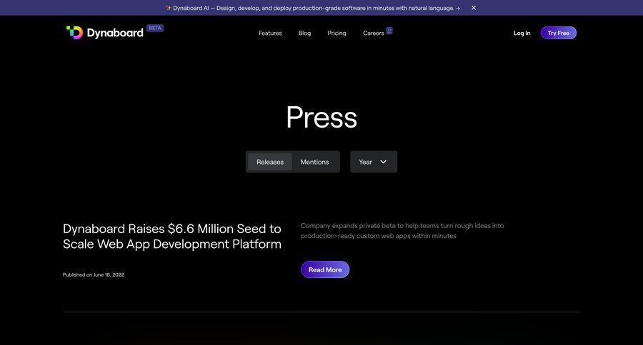 Dynaboard
			press announcement press release rp ui page example