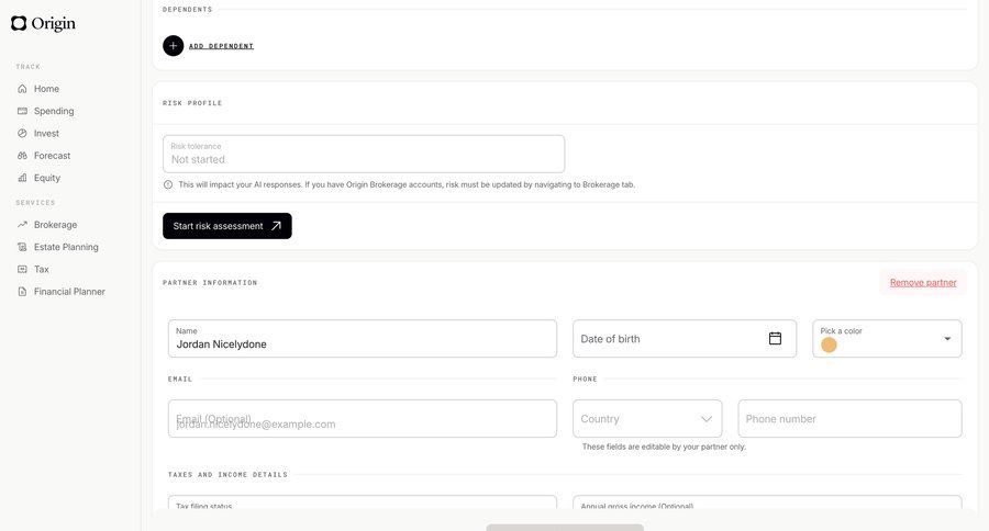 Origin Financial
			 profile settings user account ui page example