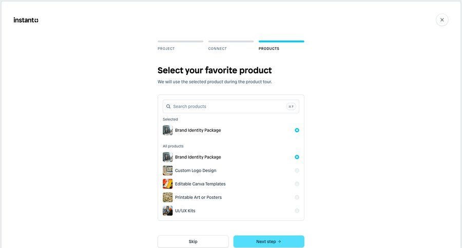 Instant
			 onboarding tutorial guide setup on boarding guided tour ui page example