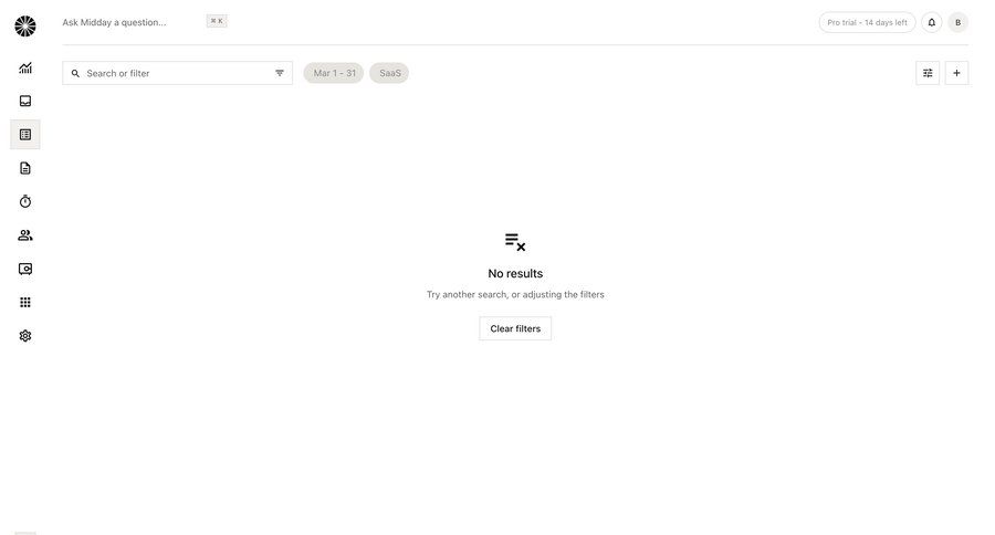 Midday
			 data management data analytics sidebar filter options search bar search results ui page example