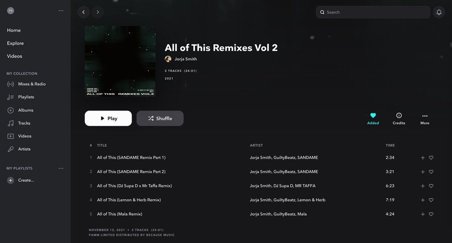 Tidal
			 content discovery menu media player ui page example