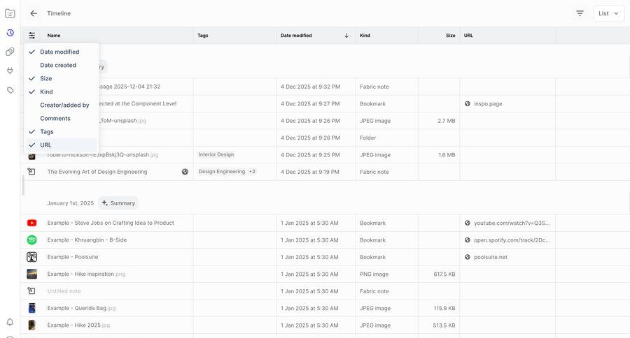 Fabric
			 timeline view data grid ui page example