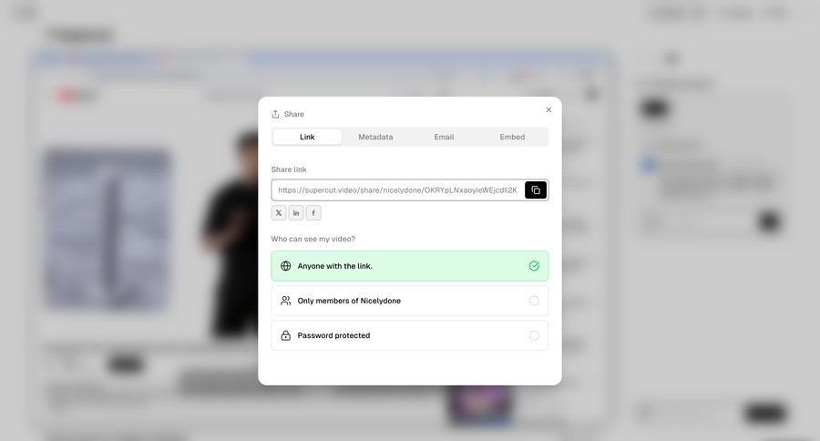Supercut
			 share modal access control sharing permissions ui page example