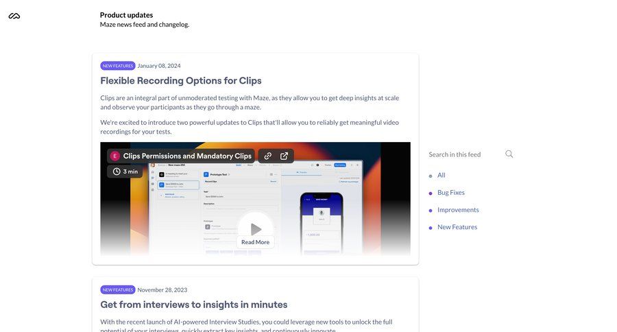 Maze
			 user permissions color theme call recording call transcript product update changelog update search results ui sort by ui importing data news feed prompt completion transcript ui page example