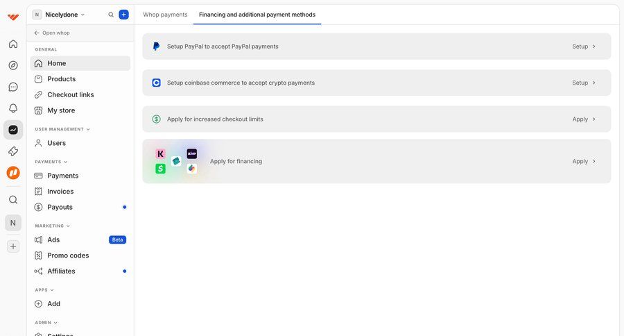 Whop
				settings ui page example