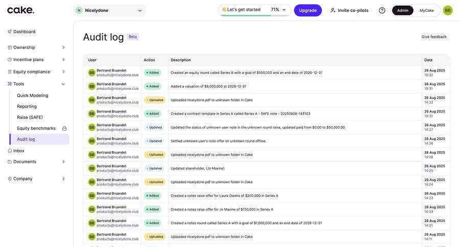 Cake
			 audit log ui page example
