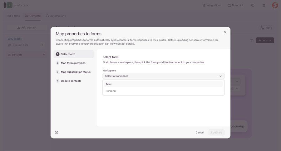 Typeform
			 data integration ui page example