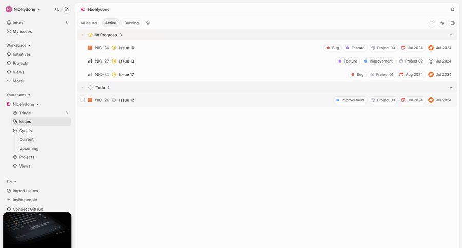 Linear
			 task management project management ui page example