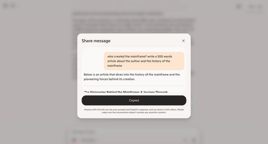 Copilot
			share modal & popover content collaboration summary sharing ui page example