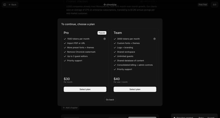 Chronicle
			 plan comparison call to action ui page example