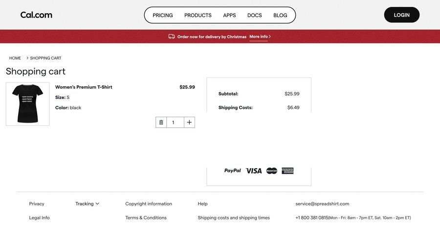 Cal.com
			shopping cart order tracking ui page example