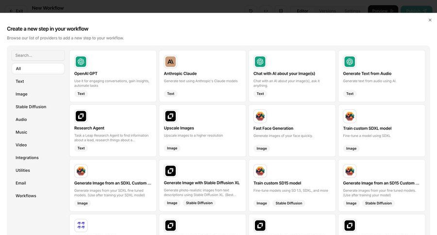 Leap
			 new create generate trainings ui page example