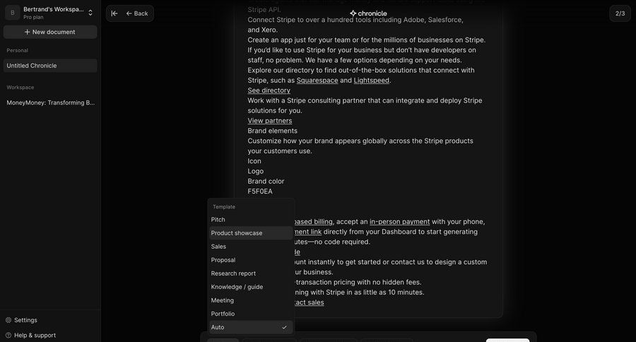 Chronicle
			 finance templates document creation template selection create integration documentation ui page example
