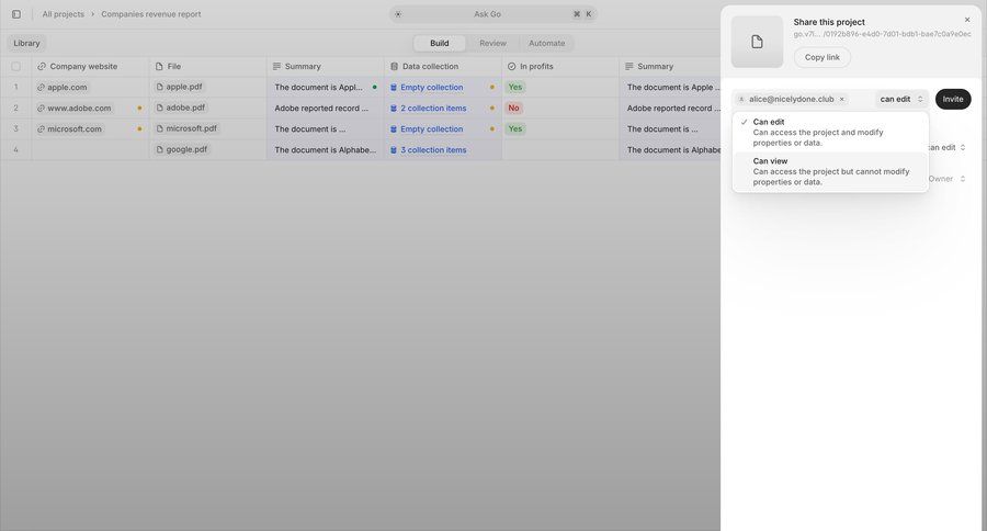 V7
			 collaboration project management share modal access control document sharing user table sharing permissions ui page example