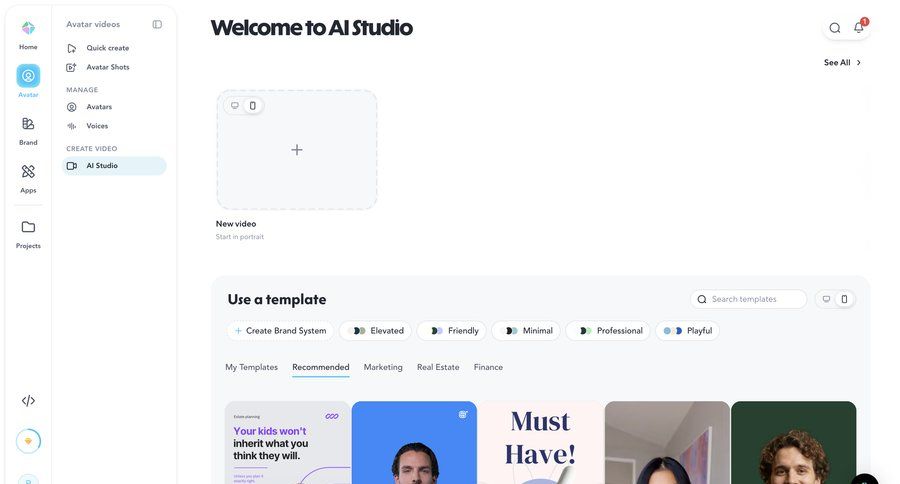 HeyGen
			 template library ui page example