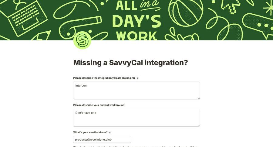 SavvyCal
			form integrations request access integration ui page example
