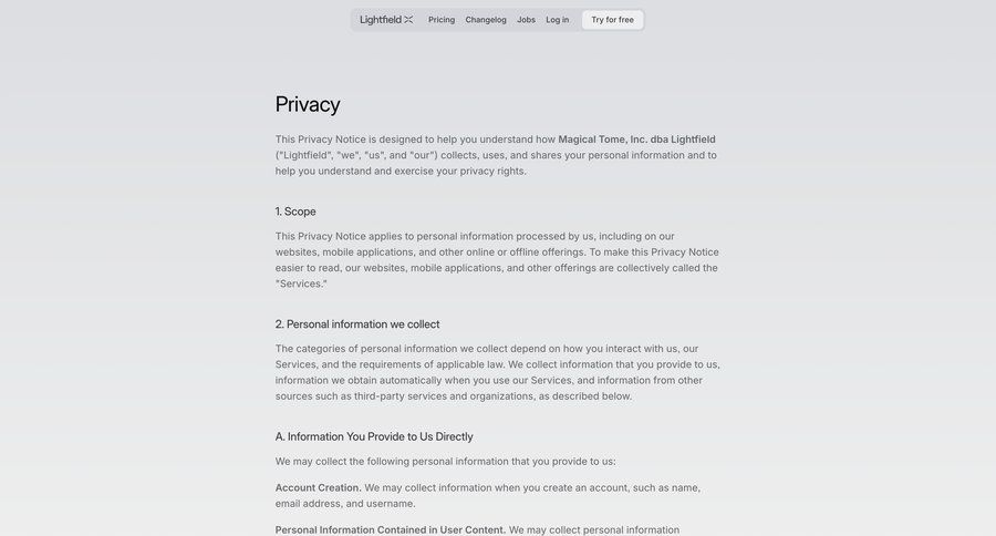 Lightfield
				privacy policy ui page example